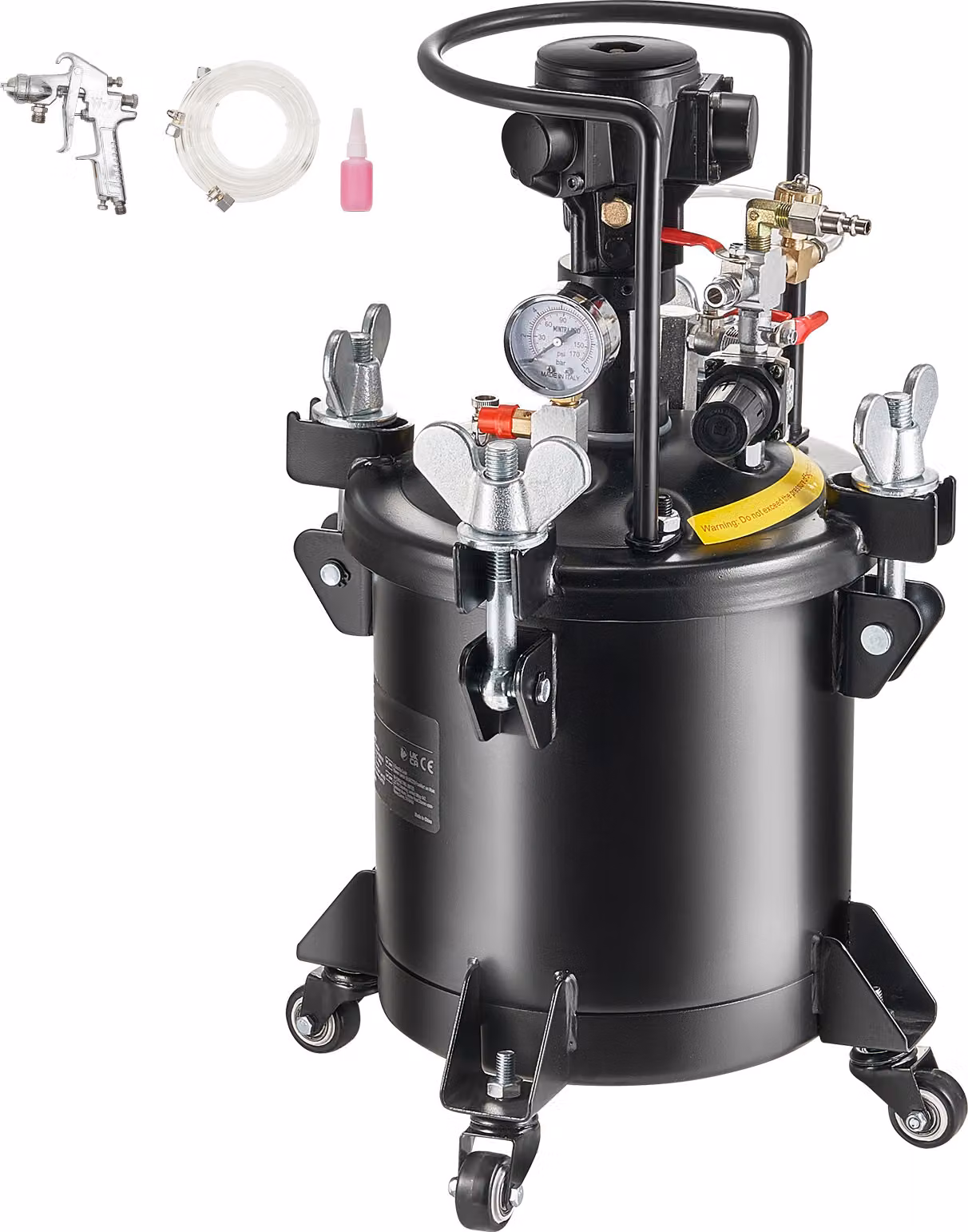 SucceBuy serbatoio a pressione per verniciatura a spruzzo, 10 l/2,5 gal. serbatoio a pressione con agitazione completamente automatica, pressione regolabile di 70 PSI, serbatoio per verniciatura con pistola a spruzzo e tubi per verniciatura domestica e in