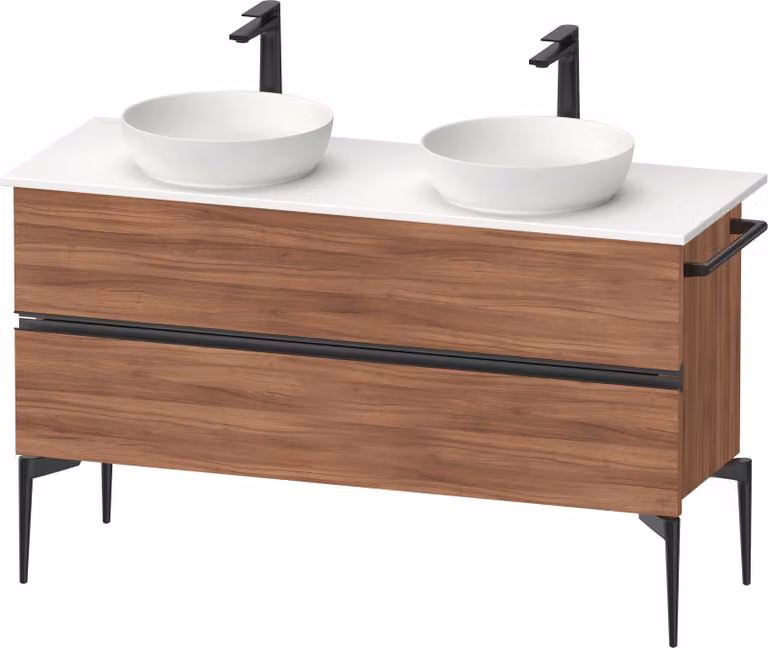 Duravit Sivida Meuble sous-lavabo sur console, 2 tiroirs, poignée noire diamantée mate, 1315x475x548mm, SV46610BD790000, SV46610BD790000