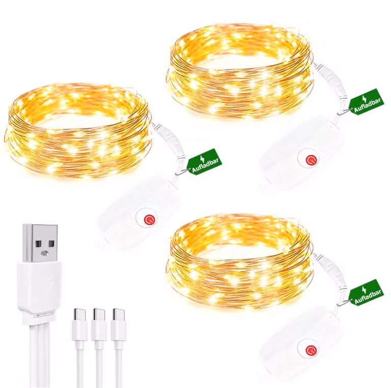 Catena luminosa con timer, 20 LED, alimentata a batteria, set da 3