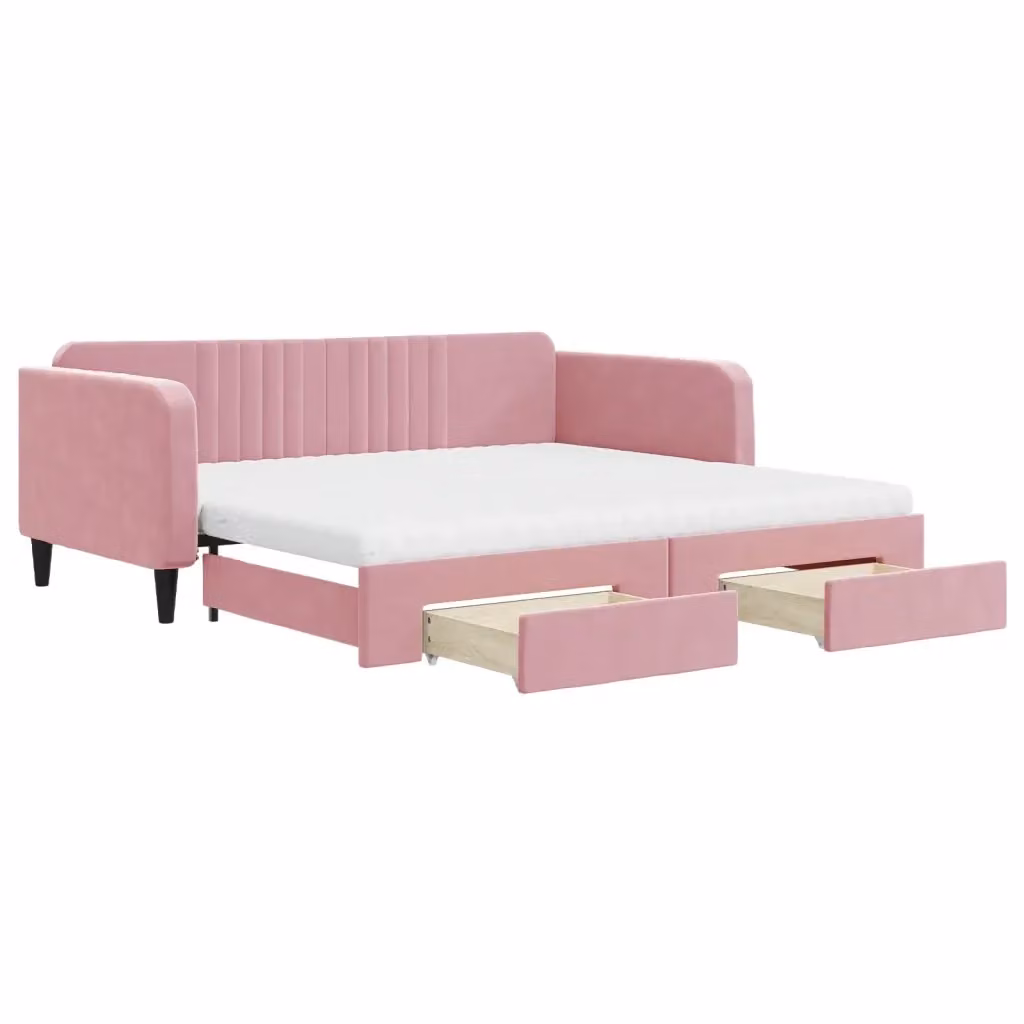 Divano Letto Estraibile con Cassetti vidaXL in Velluto Rosa L/P/H: 223 x 100 x 75 cm – 2