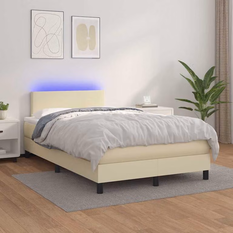 Letto con giroletto a molle, materasso e illuminazione LED vidaXL, colore beige e bianco, L/P: 120 x 200 cm