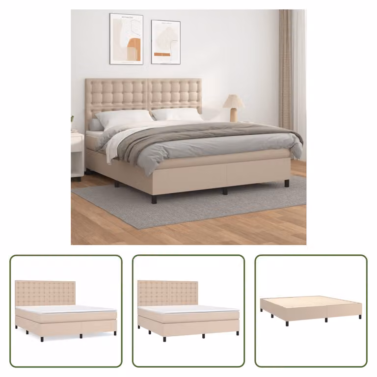 The Living Store Letto a molle insacchettate Materasso Cappuccino-Brown 160x200 cm Similcuoio