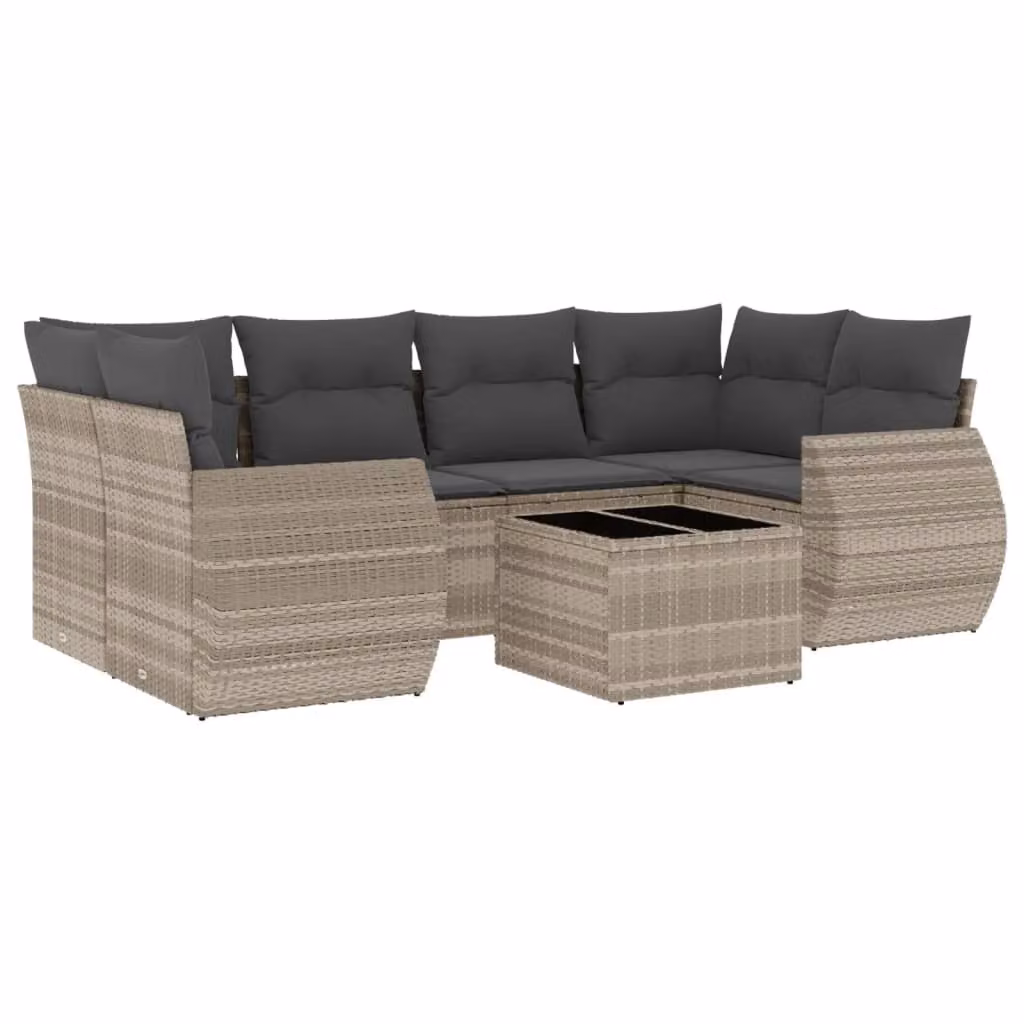 Set Divani da Giardino 7pz con Cuscini Grigio Chiaro Polyrattan