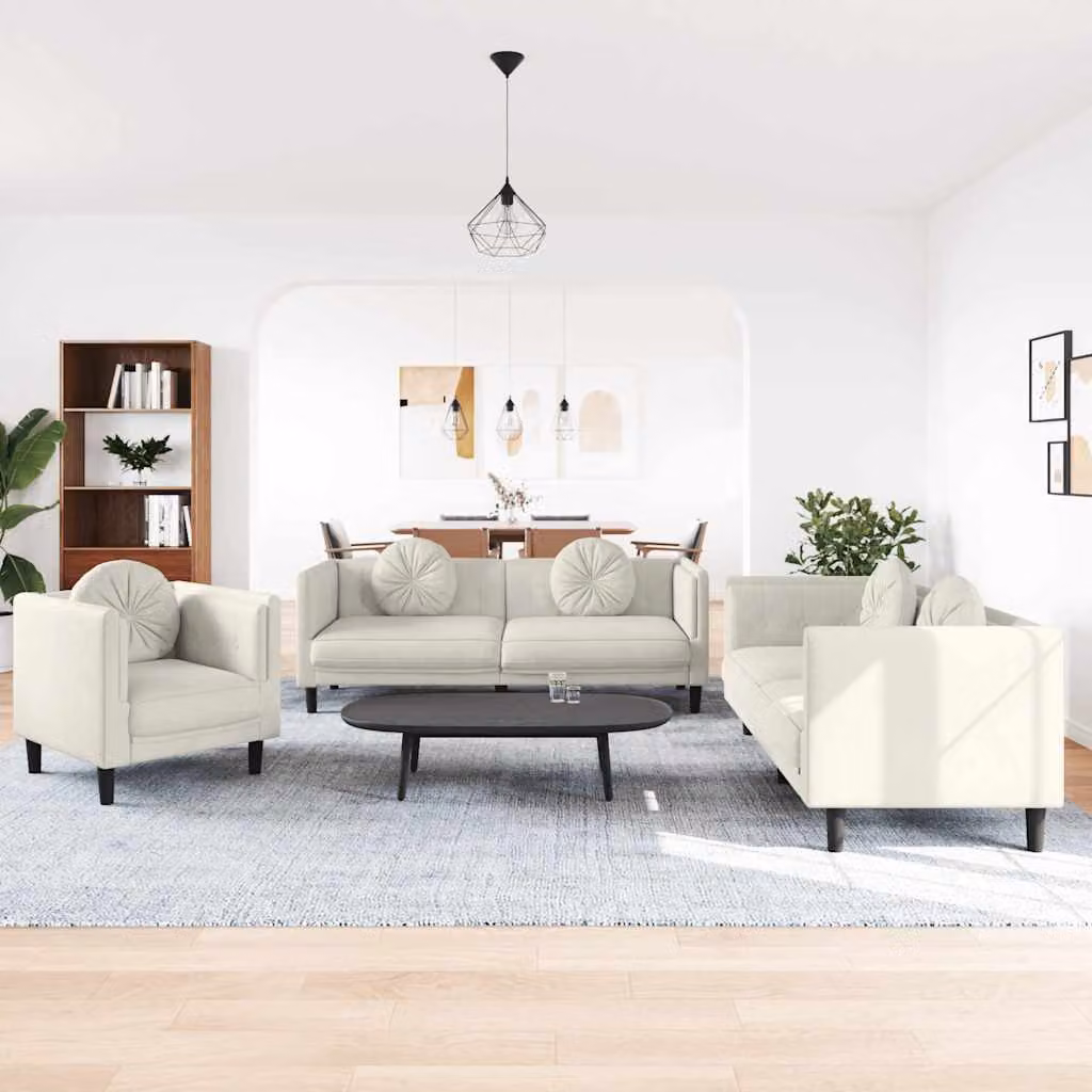 Set di divani vidaXL da 3 pezzi in velluto beige con cuscini per soggiorno