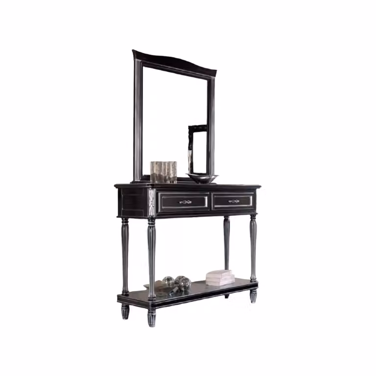 Consolle shabby in legno con 2 cassetti nero e argento Mobili 2G L/P/H: 120 x 40 x 98 cm