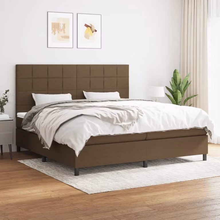 vidaXL Giroletto a Molle con Materasso in Tessuto Marrone e Bianco L/P/H: 200 x 200 x 203 cm
