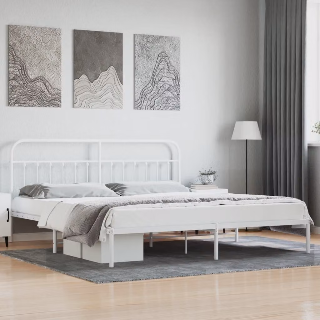 vidaXL Struttura letto con testata in metallo bianco 193x203 cm - Struttura letto - Cornici letto - Struttura letto - Letto