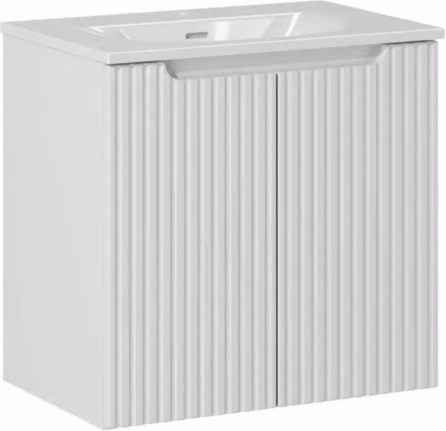 Insieme da bagno sospeso VANO bianco 60cm: mobile sottolavabo con ante scanalate + lavabo incassato bianco