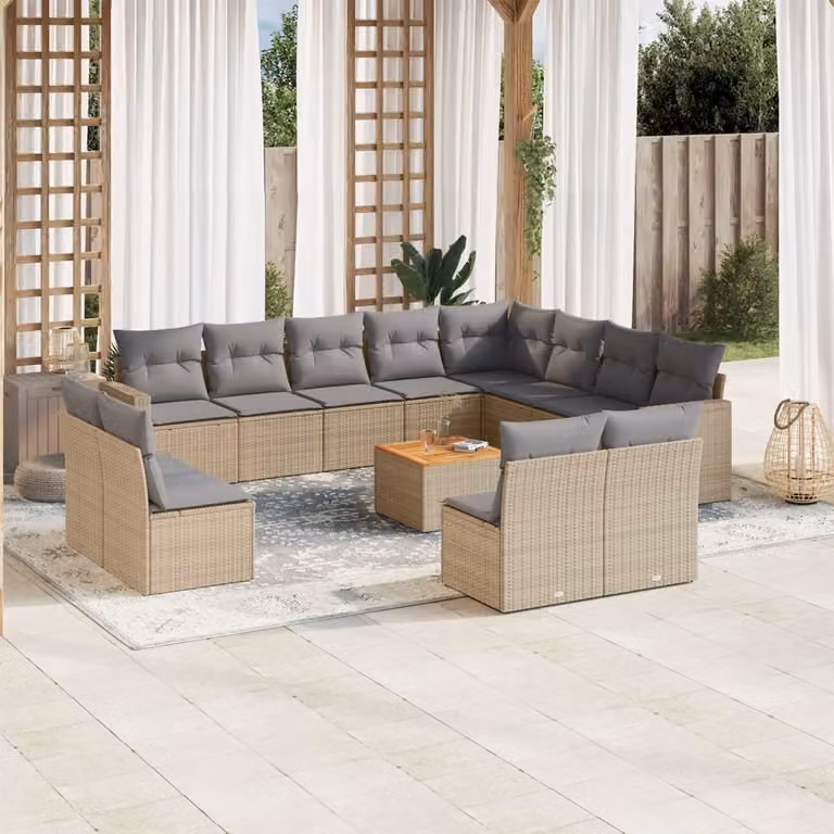 Maison Exclusive - Set Divano da Giardino 13 pz con Cuscini Beige Misto Polyrattan