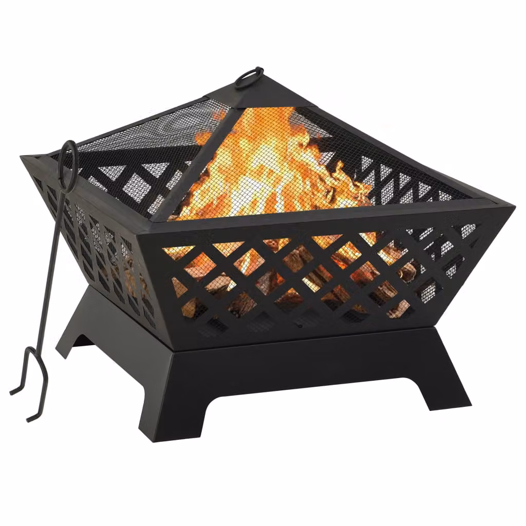 The Living Store Pozzetto con attizzatoio 64 cm XXL in acciaio