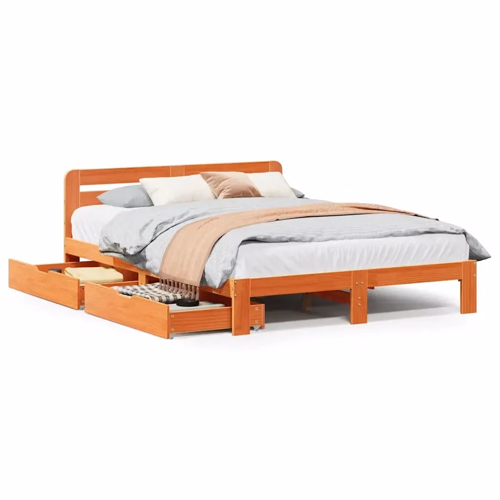 vidaXL Giroletto in Legno di Pino Marrone Cera con Doghe in Legno L/P/H: 150 x 200 cm – 2