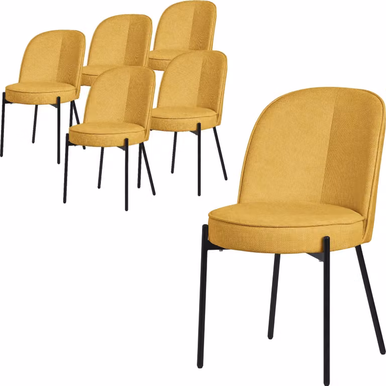 ML-Design sedie da pranzo set di 6 sedie da cucina senape in poliestere con gambe in metallo sedia da soggiorno con schienale sedie imbottite per sala da pranzo cucina