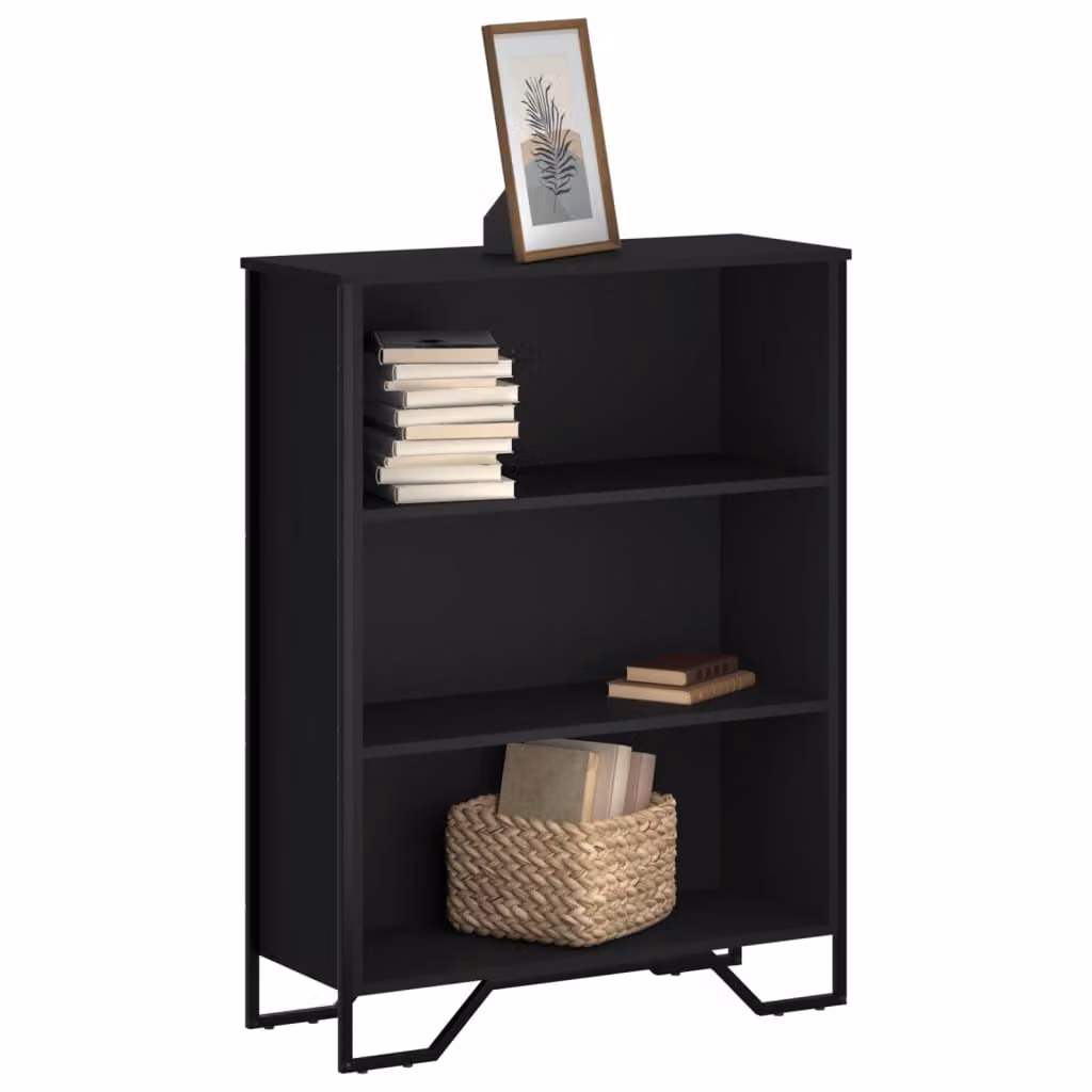 Libreria moderna vidaXL nera in legno e metallo con pannello posteriore L: 80 cm, P: 31 cm, H: 106 cm