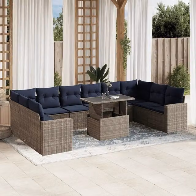 Set Divani da Giardino 11 pz con Cuscini Grigio in Polyrattan 3267521