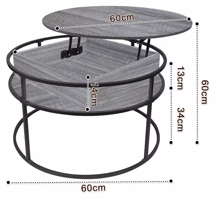 Tavolino da salotto - Tavolino pieghevole con coperchio e spazio contenitore - Materiale composito in legno - Struttura in metallo - Dimensioni: 60x60x47 cm