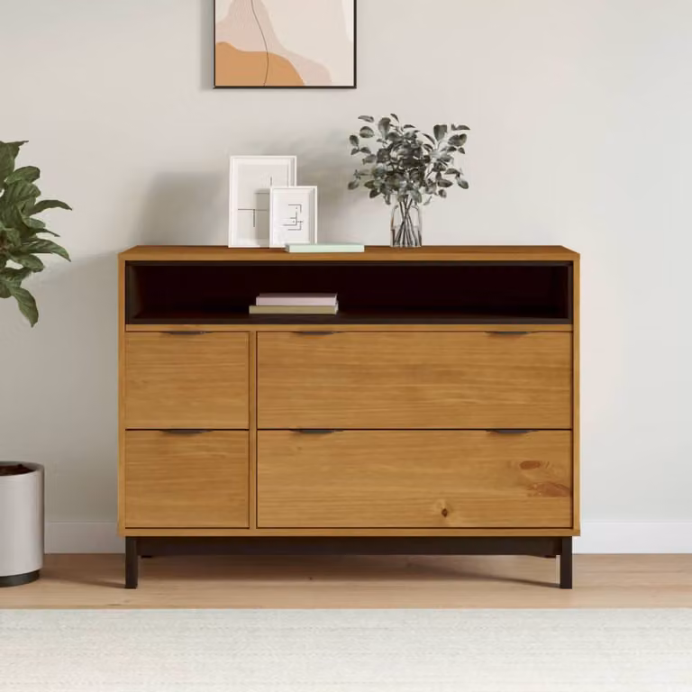 Cassettiera FLAM vidaXL in legno massello di pino marrone stile rustico L: 110 cm, P: 40 cm, H: 80 cm