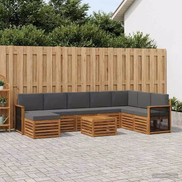 Set di divani da esterno vidaXL in legno di acacia con cuscini, beige e antracite, 9 pezzi – 1