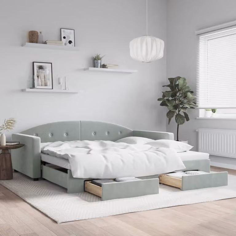 Divano Letto Estraibile con Cassetti vidaXL in Velluto Grigio per Soggiorno e Camera da Letto L/P/H: 222 x 100 x 75 cm
