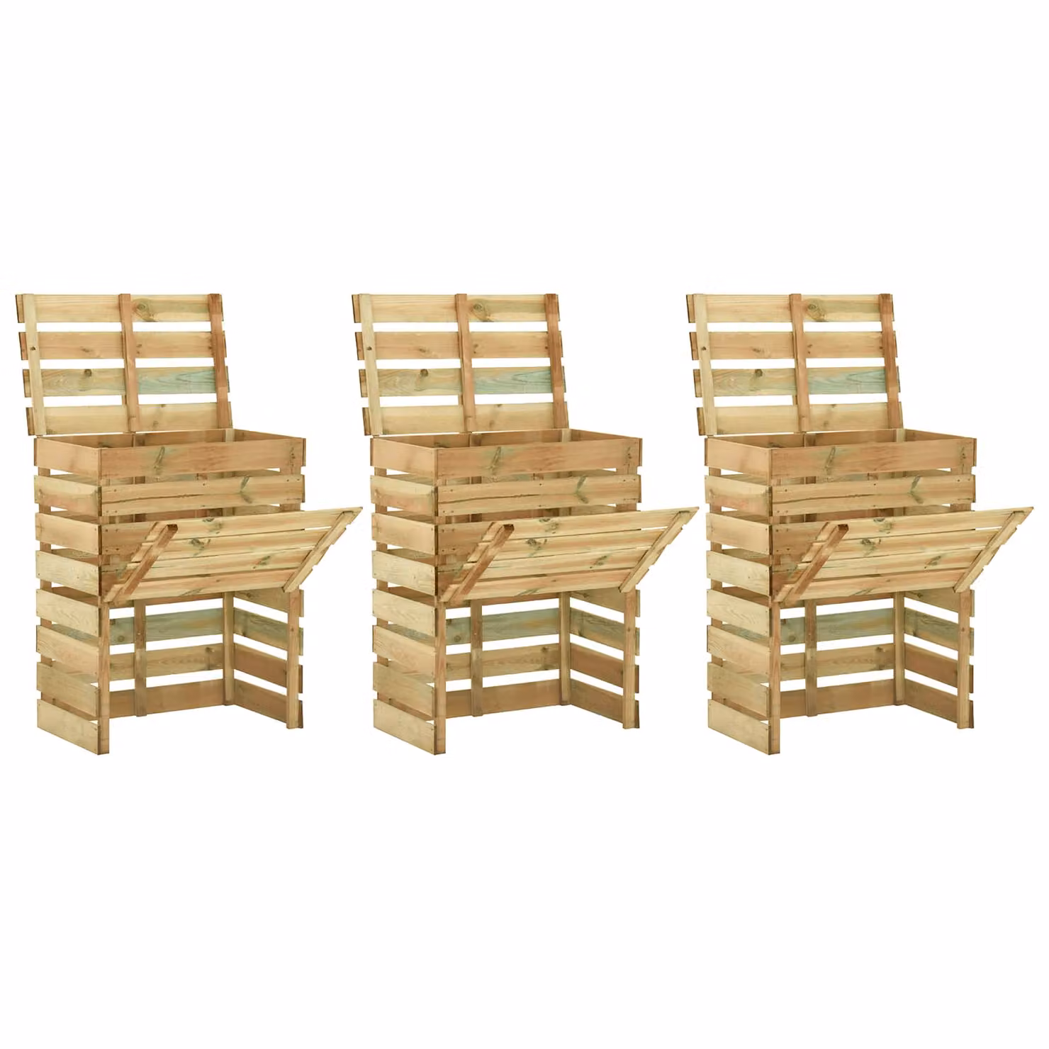 Compostiera da giardino a 3 scomparti vidaXL in legno, Verde