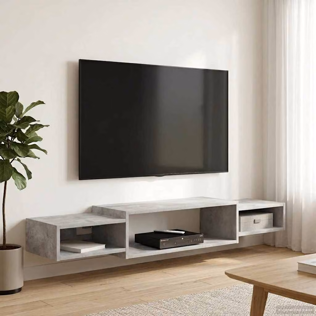 Mobile TV da parete vidaXL in MDF Grigio Cemento L: 140 cm, P: 28 cm, H: 21 cm