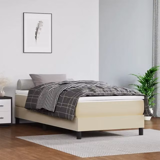 Letto a molle con materasso ibrido vidaXL in similpelle beige e bianco L/P/H: 190 x 90 x 25 cm