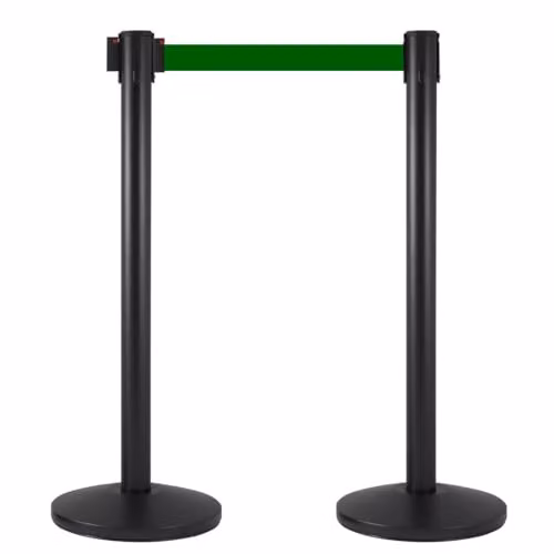 2 Colonnine Tendinastro 3 metri in Metallo Nero Opaco Ø36x101 cm Nastro Verde