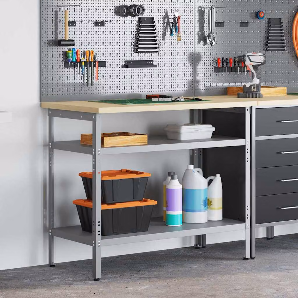Piano di lavoro vidaXL in acciaio e legno, Grigio e Beige, L 100 cm x P 55 cm x H 85 cm