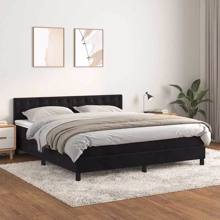 vidaXL Letto Ibrido con Giroletto a Molle e Materasso in Velluto Nero, L/P: 180 x 200 cm