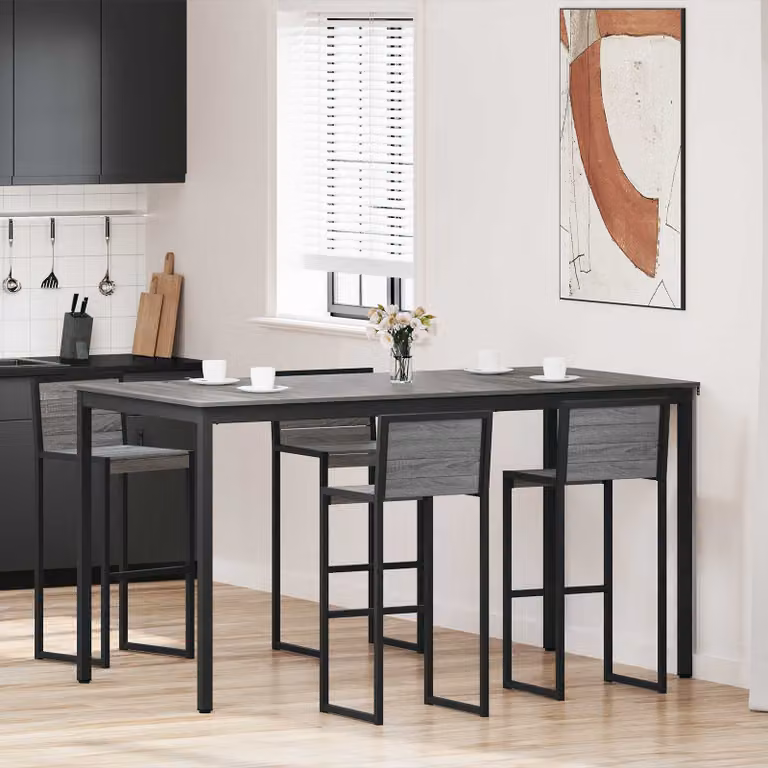 Set di 2 tavoli da bar rettangolari vidaXL in legno ingegnerizzato e metallo, nero e grigio, finitura opaca