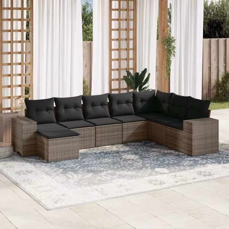 Set Divano da Giardino 8 pz vidaXL in Polyrattan Grigio con Cuscini e Struttura in Acciaio