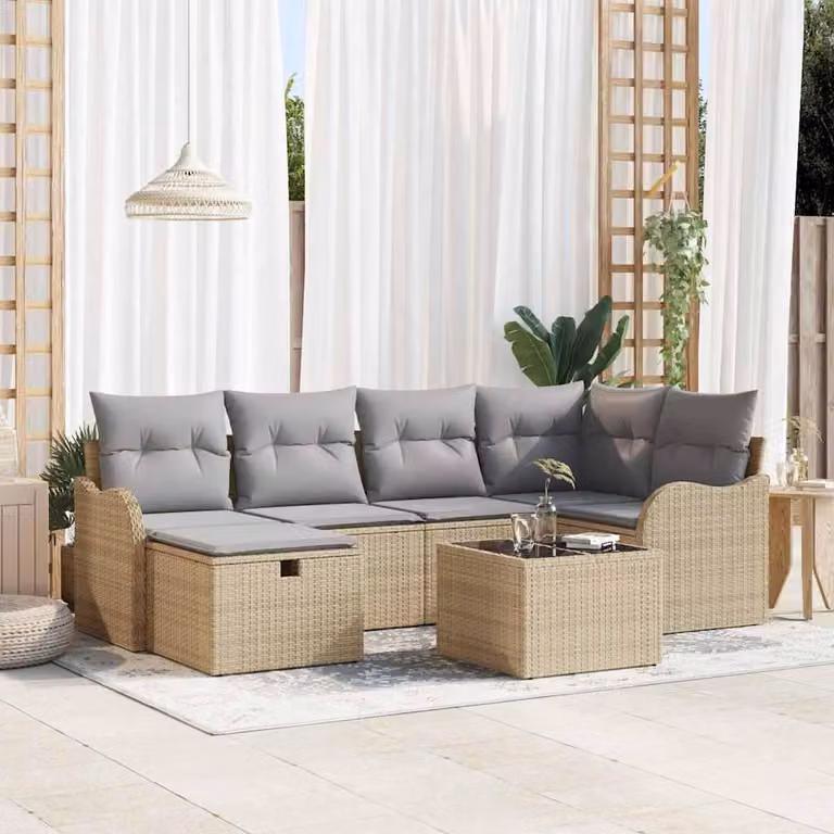 Maison Exclusive - Set da giardino composto da 7 pezzi, divano in rattan sintetico