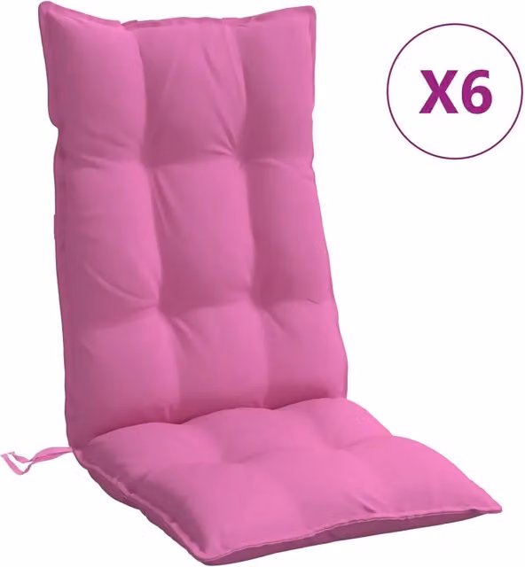 Set di 6 cuscini per sedia con schienale alto DESIGN IN, colore rosa, in tessuto Oxford impermeabile e traspirante