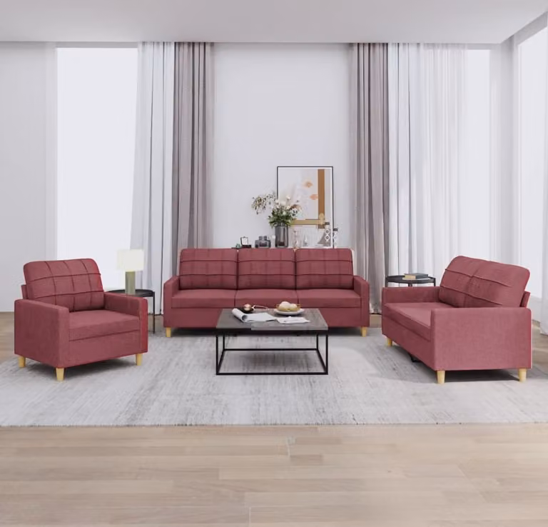 Maison Exclusive - Set divano 3 pezzi con cuscini in tessuto bordeaux