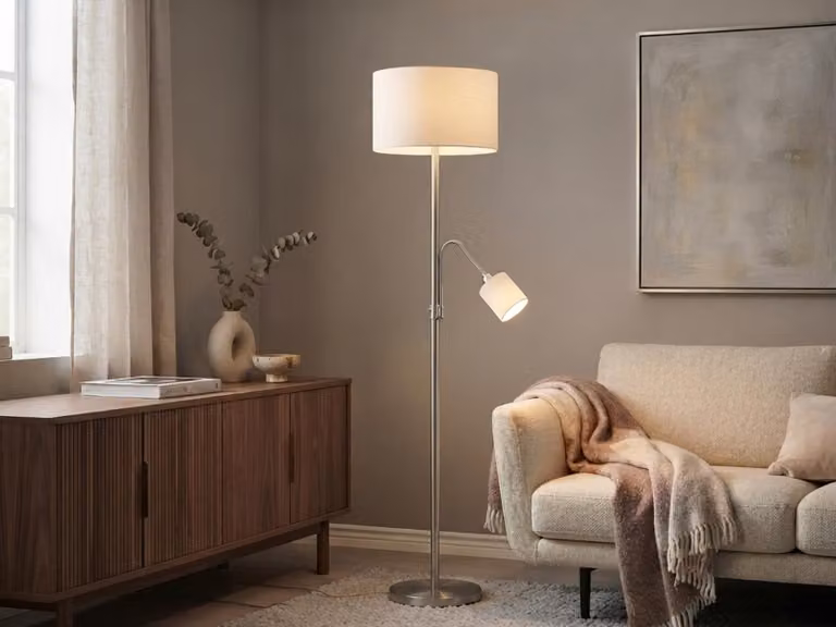 Lampada da terra a LED e lampada da lettura con paralume in tessuto bianco per il soggiorno lampade da terra per la lettura
