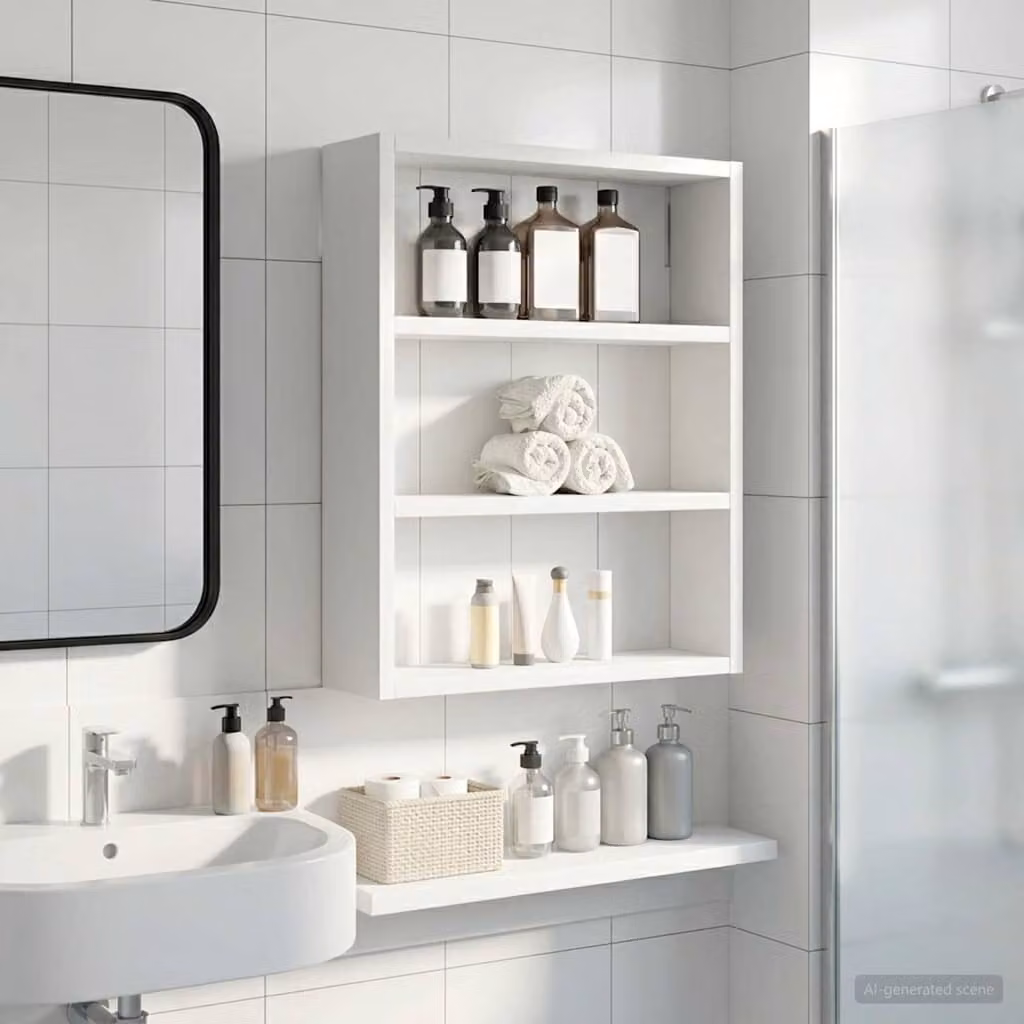 Armadio da bagno a muro vidaXL Bianco con ripiani interni, L: 40 cm, P: 10 cm, H: 50 cm