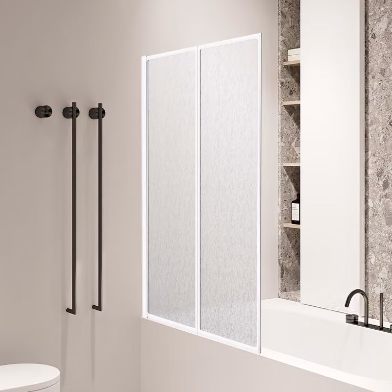 Izrielar Box doccia 100x140 cm Parete pieghevole per vasca da bagno, telaio bianco, parete doccia, accessorio per vasca da bagno, box doccia