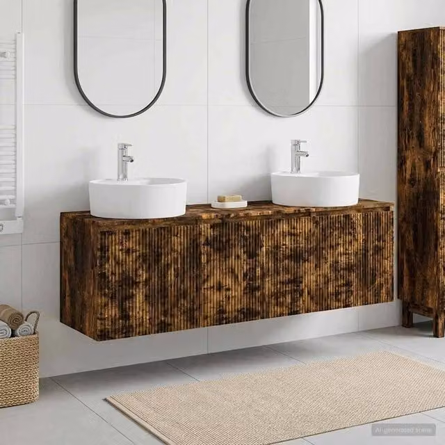 Set di Armadi da Bagno 3 pz Rovere Fumo 161,5 x 44,5 x 82 cm 3405672
