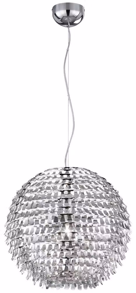 Lampada a sospensione a LED, a forma di sfera, cromata, diametro 30 cm