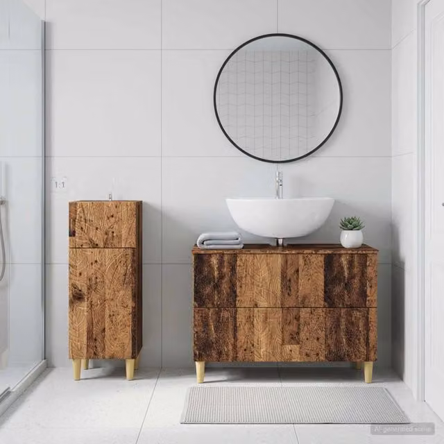 Set di mobili da bagno vidaXL DELFT composto da mobile lavabo e mobile contenitore in legno marrone opaco L/P/H: 80 x 34,7 x 82 cm
