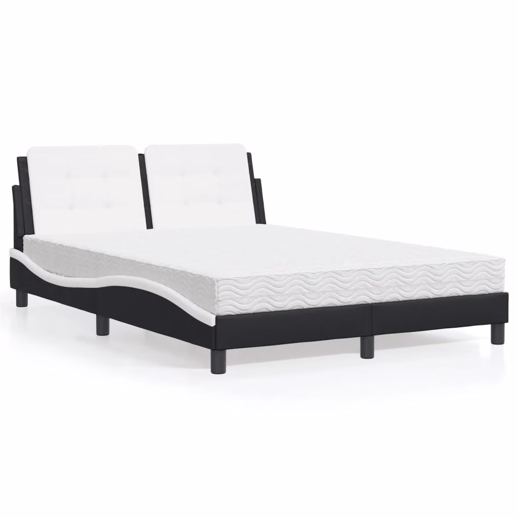 Letto con Materasso Zadar vidaXL in Similpelle Nero e Bianco L/P/H: 140 x 190 x 145 cm