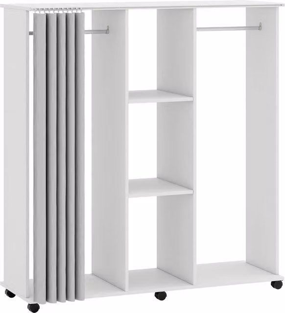 Armadio Appendiabiti e Mobile Contenitore HOMCOM in Legno con Ruote, Bianco, L 120 x P 40 x H 128 cm