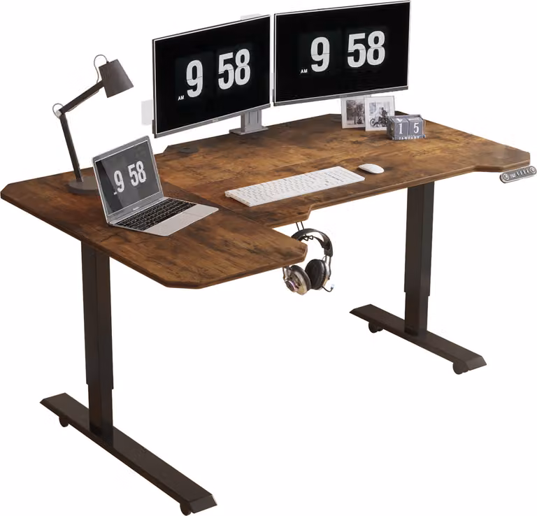 Hilodesk 150cm scrivania a forma di L, scrivania elettrica da tavolo regolabile in altezza scrivania da disegno per ufficio a casa, Braun