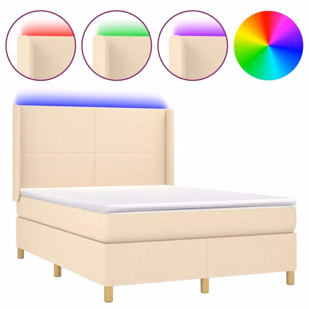 Letto Ibrido con Materasso vidaXL in Tessuto Beige e Bianco con Illuminazione LED Sotto il Letto e Porta USB L/P/H: 140 x 190 x 128 cm – 2