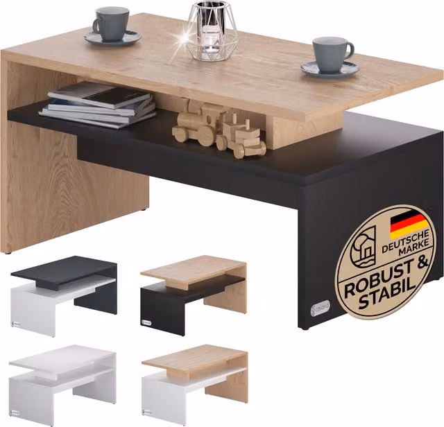 Tavolino Sacramento CASARIA rettangolare in legno e MDF, grigio e marrone, L: 95 cm, P: 55 cm, H: 50 cm – 1