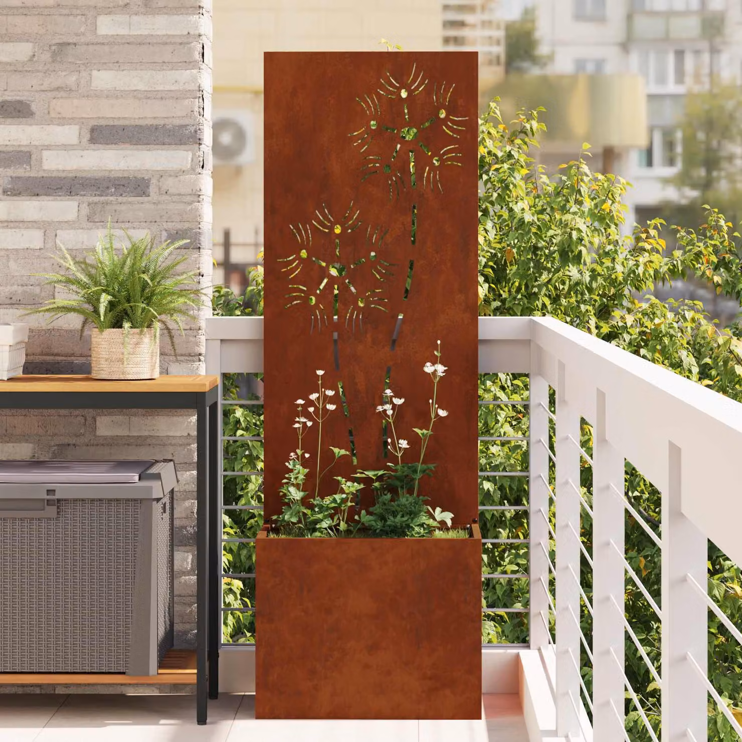 Paravent per privacy in giardino vidaXL in acciaio, marrone, L 50 cm x P 32 cm x H 150 cm