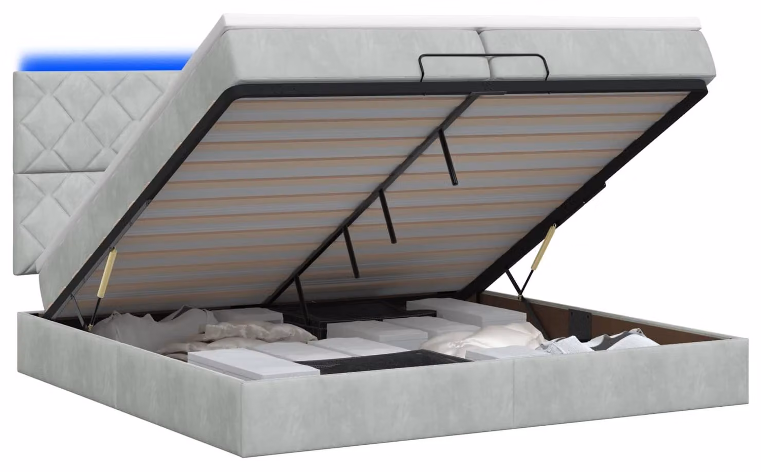 Panca contenitore con materasso e illuminazione LED, grigio chiaro, 200 x 200 cm, rivestita in velluto