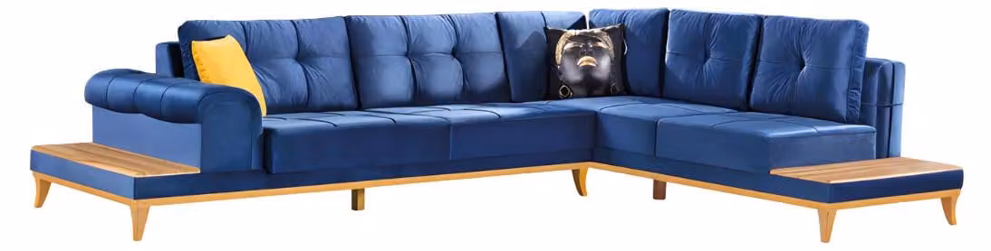Ecksofa Blau Stoff L-Form Sofa Couch Design Couch Polster Textil Modern Sofas