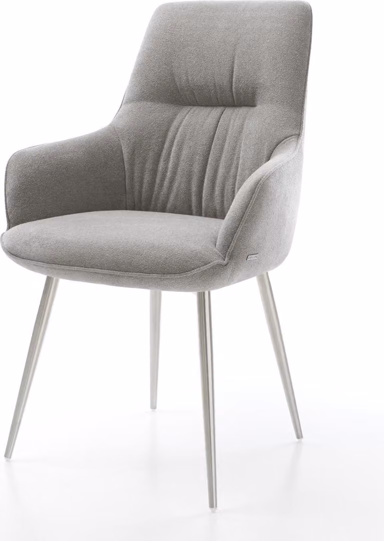Sedia da pranzo DELIFE Zelia-Flex con braccioli Tessuto strutturato Soft Grey 4 gambe coniche in acciaio inossidabile Molle insacchettate