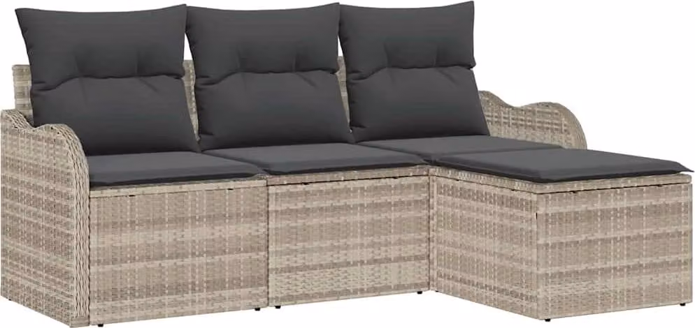 Set Divano da Giardino 4 pcs Grigio chiaro Poly Rattan