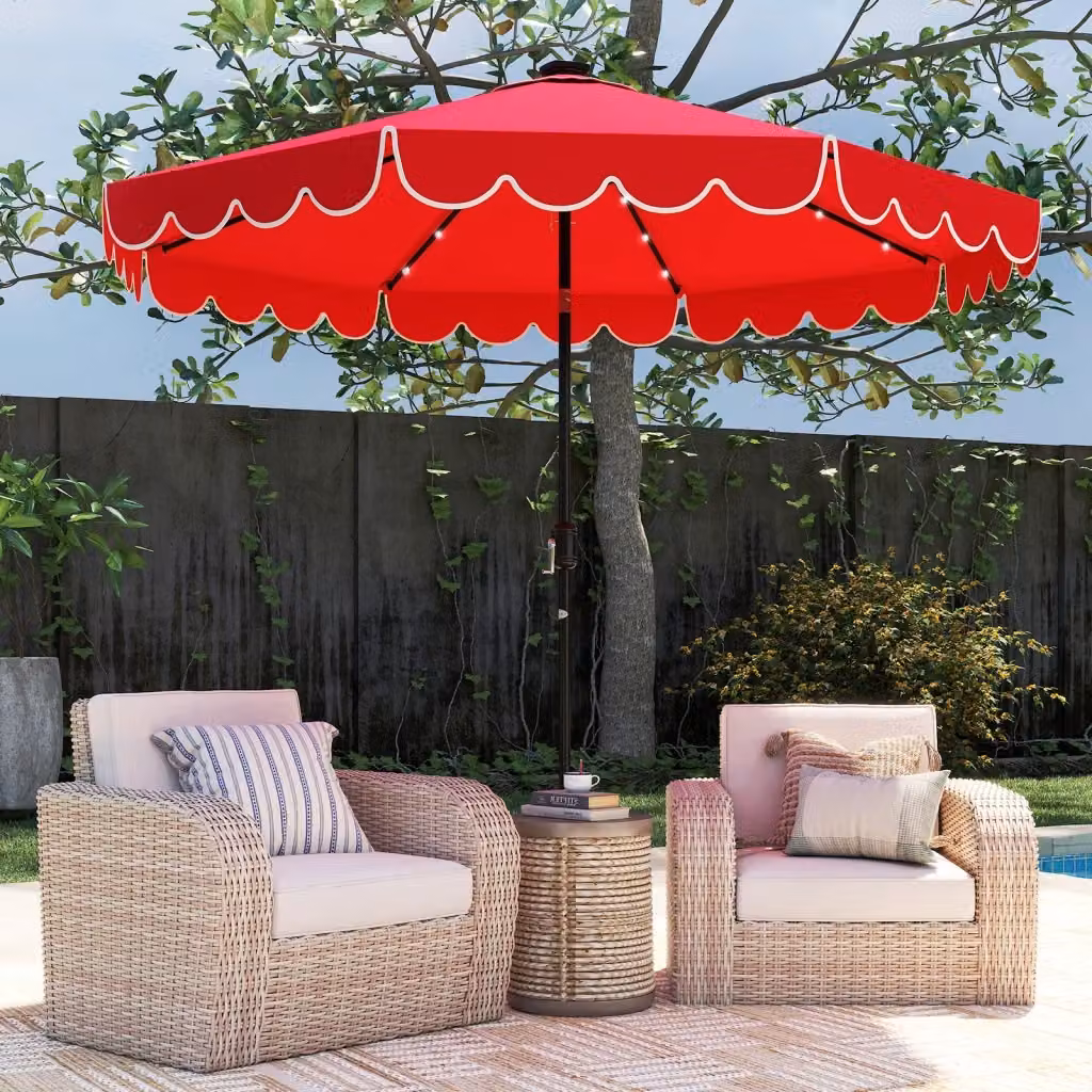 Ombrellone da mercato in poliestere e metallo rosso bordeaux per giardino, piscina o spiaggia, L: 300 cm, H: 253 cm – 2
